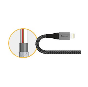 Wytrzymały przewód Lightning Alogic w oplocie.