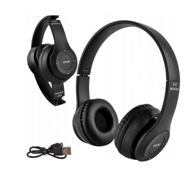 Słuchawki bezprzewodowe bluetooth P47 czarne