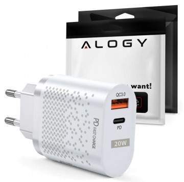 Ładowarka sieciowa Alogy szybka USB + USB-C Type C QC 3.0 PD 20W Biała
