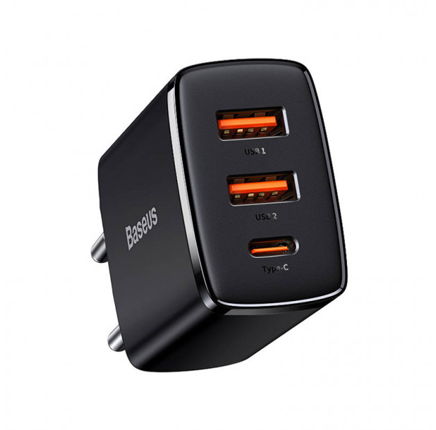 Ładowarka sieciowa Baseus Compact Quick Charger, 2xUSB, USB-C, PD, 3A, 30W (czarna) Ładowarka sieciowa Baseus Compact Quick Charger, 2xUSB, USB-C, PD, 3A, 30W (czarna)