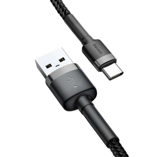 Baseus Cafule Cable wytrzymały nylonowy kabel przewód USB / USB-C QC3.0 2A 2M czarno-szary (CATKLF-CG1)