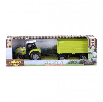 Zestaw farmerski: traktor z naczepą w zielonym kolorze. Idealny zestaw dla dzieci. Realistyczne detale.