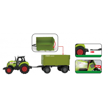 Zestaw farmerski: traktor z naczepą w zielonym kolorze. Idealny zestaw dla dzieci. Realistyczne detale.