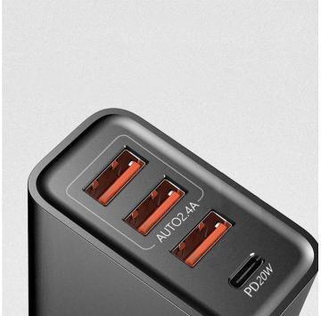 Ładowarka sieciowa Alogy szybka 3x USB-A + USB-C PD 20W Czarna