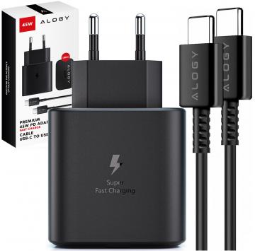 Ładowarka sieciowa USB-C typ C PD Premium szybka 45W 3A + Kabel Type-C 1M Alogy czarna