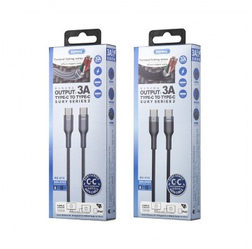 Remax Sury nylonowy kabel przewód USB Typ C - USB Typ C Power Delivery QC 3.0 3A 1m czarny (RC-010 black)