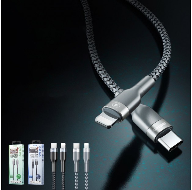 Remax Sury nylonowy kabel przewód USB Typ C - USB Typ C Power Delivery QC 3.0 3A 1m czarny (RC-010 black)