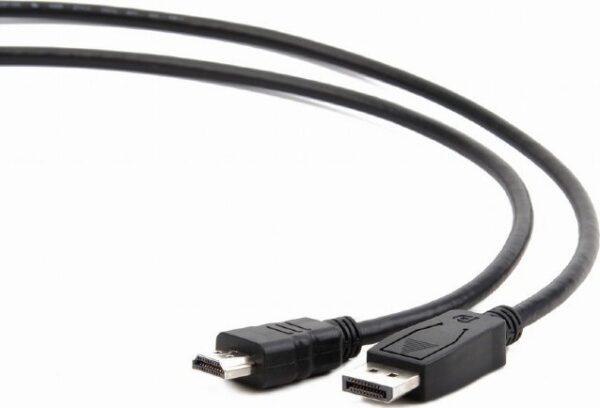 Kabel DisplayPort do HDMI Gembird wygięty w łuk, oba wtyki widoczne z bliska