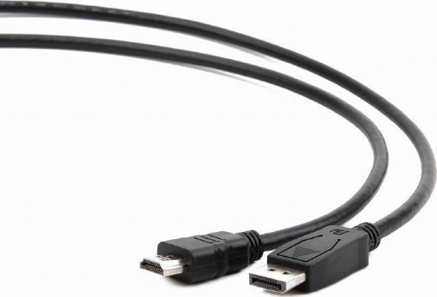 Kabel DisplayPort do HDMI Gembird wygięty w łuk, oba wtyki widoczne z bliska