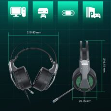 Widok słuchawek BlitzWolf BW-GH1 z efektem świetlnym RGB na biurku gamingowym