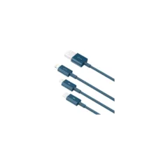 Kabel 3w1 Baseus Superior rozłożony w całości – wtyk USB-A i trzy końcówki wyjściowe