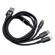 Kabel Wozinsky 3‑w‑1 USB‑A do Lightning, USB‑C i Micro‑USB z metalowymi wtykami