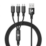 Wozinsky przewód USB 3‑w‑1 z nylonowym oplotem – końcówki USB‑C, Micro‑USB i Lightning, czarny