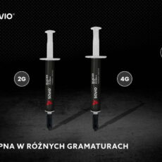 Dwie strzykawki z pastą Savio GLACIER TG-03 o pojemności 2g i 4g. Prezentacja dostępnych gramatur.