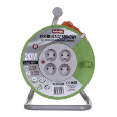 Przedłużacz bębnowy 20 m z 4 gniazdami na metalowym stojaku – przedłużacz ogrodowy i warsztatowy