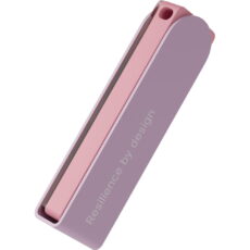 Zamknięty portfel sprzętowy Ledger Nano X w kolorze Pastel Pink z widocznym na obudowie białym napisem "Resilience by design".