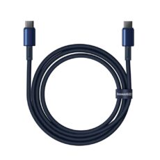 Zwinięty granatowy kabel Baseus Tungsten Gold USB-C 100W o długości 2 m z rzepem