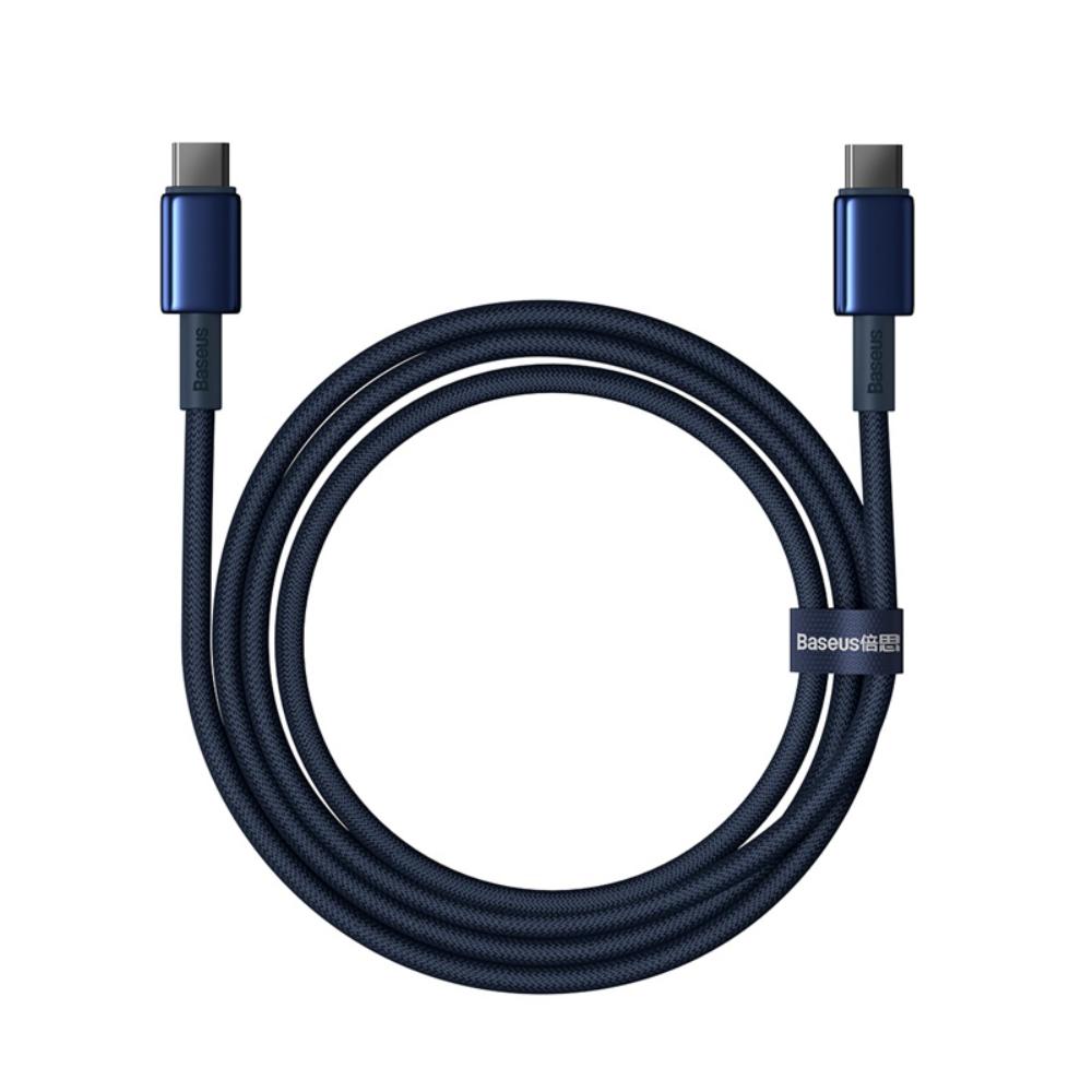 Baseus Tungsten Gold 100W – zwinięty kabel 2 m Zwinięty granatowy kabel Baseus Tungsten Gold USB-C 100W o długości 2 m z rzepem