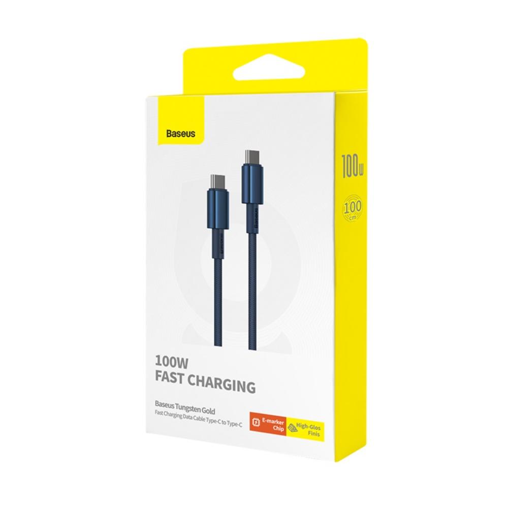 Baseus Tungsten Gold 100W – opakowanie produktu Opakowanie kabla Baseus Tungsten Gold 100W Fast Charging USB-C z oznaczeniem układu E-marker