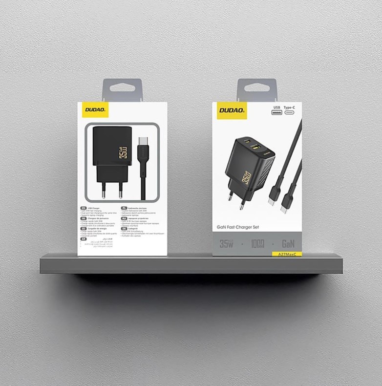 Oryginalna ładowarka Dudao Opakowanie Zestaw Oryginalne opakowanie ładowarki sieciowej Dudao A27MaxC GaN Fast Charger Set.