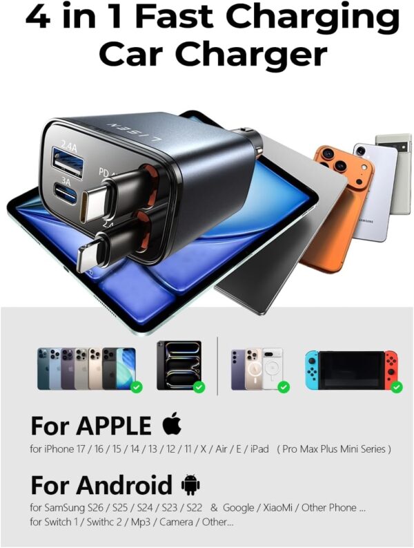 Obudowa ładowarki LISEN Retractable Car Charger z aluminium