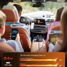 Ładowarka samochodowa LISEN Retractable Car Charger 84W, chowane kable USB-C i Lightning