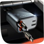 Ładowarka samochodowa LISEN Retractable Car Charger 84W z chowanymi kablami USB-C i Lightning