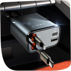 Ładowarka samochodowa LISEN Retractable Car Charger 84W z chowanymi kablami USB-C i Lightning