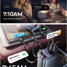 Ładowarka samochodowa LISEN Retractable Car Charger 84W, chowane kable USB-C i Lightning