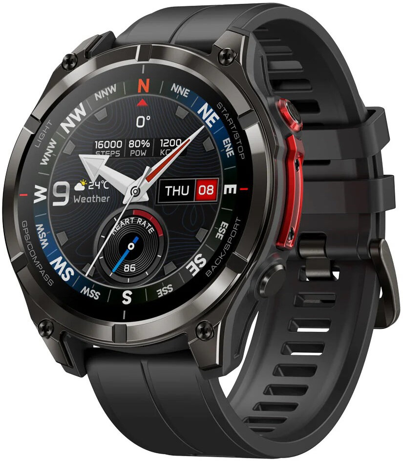 Zeblaze Stratos 4 Pro czarny — widok główny Smartwatch Zeblaze Stratos 4 Pro w kolorze czarnym z kopertą ze stali nierdzewnej 316L