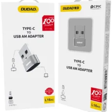 Opakowanie adaptera Dudao L16AC, przednia i tylna strona pudełka z opisem Type-C to USB AM Adapter